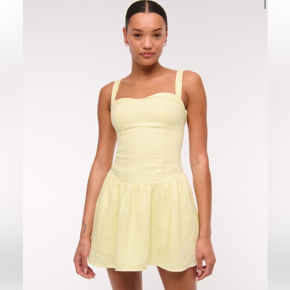 Abercrombie Drop Waist Linen Skort, Yellow, XS